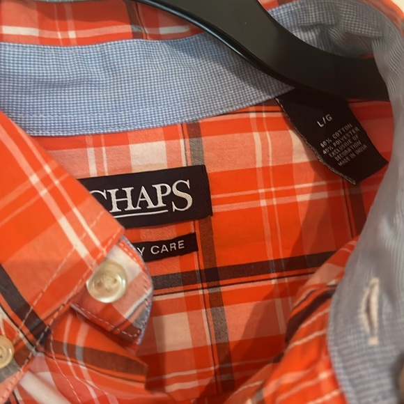 Chaps Long Sleeve Button Down Sz Lrg Plaid Orange White Nvy Blue - Picture 5 of 6